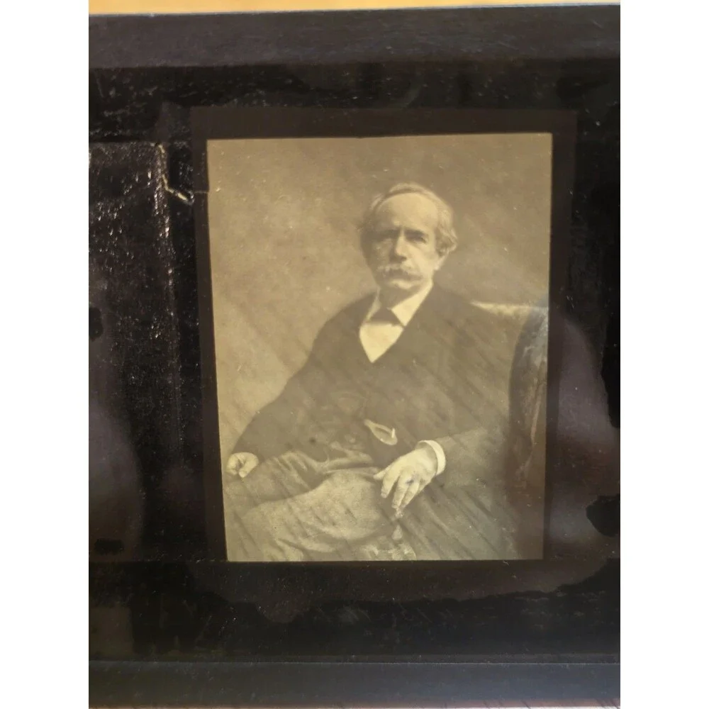 ​7 Vintage Magic Lantern Glass Slides Famous Scientists Mendeleev Daguerre...